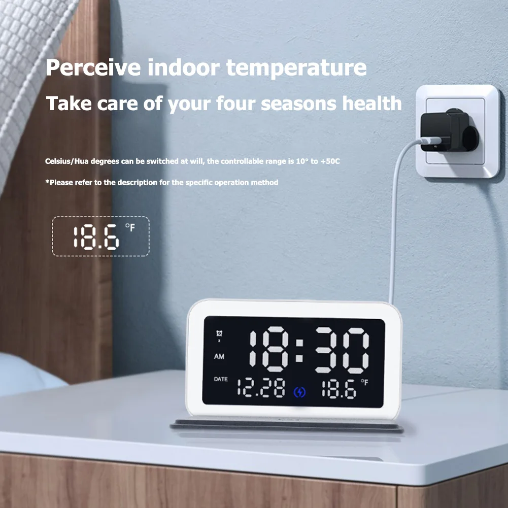 Digital Alarm Clock Bluetooth Speaker FM Radio Non Ticking with USB Charger &amp Wireless QI Charging 3 Level | Мобильные телефоны