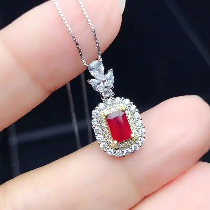 Myanmar 925 silve Natural Ruby Gemstone Pendant Women Fine Jewelry 4x6mm | Pendants
