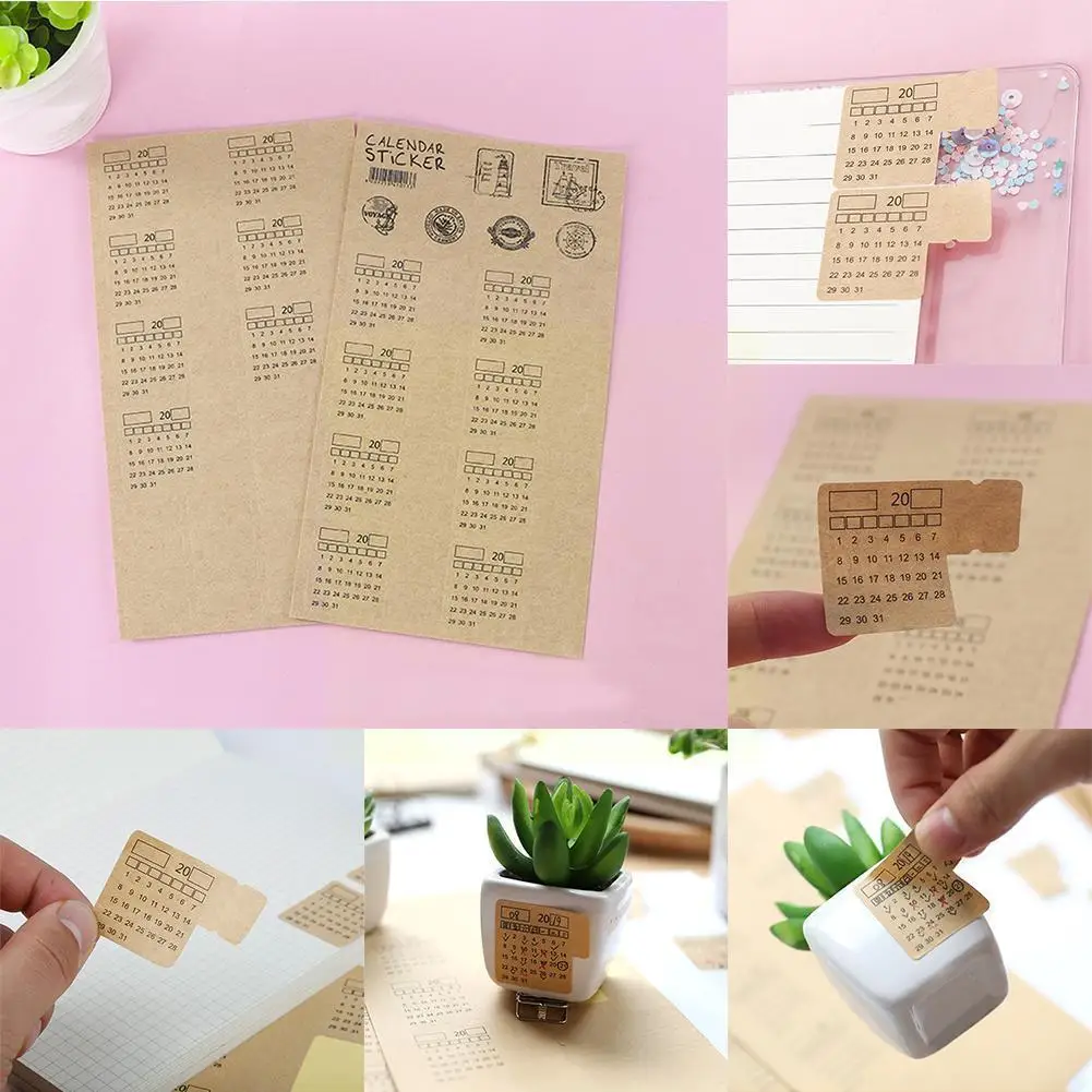 

5pcs Vintage Record Memo Monthly Calendar Sticker For Planner/ Appointment/ Agenda/ Journal/ Self Adhesive Kraft Tabs L2a1