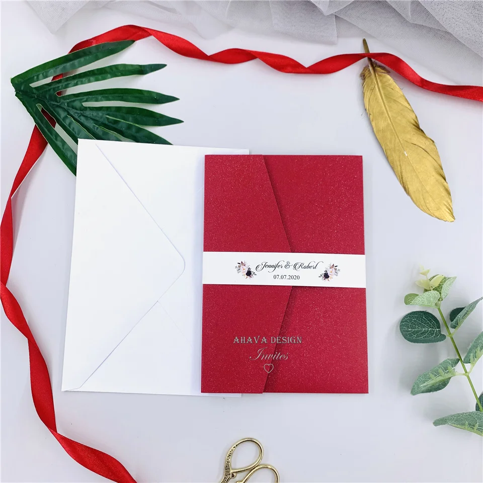 Специальный конверт стиль Подгонянный Красный Лазерная резка свадебные