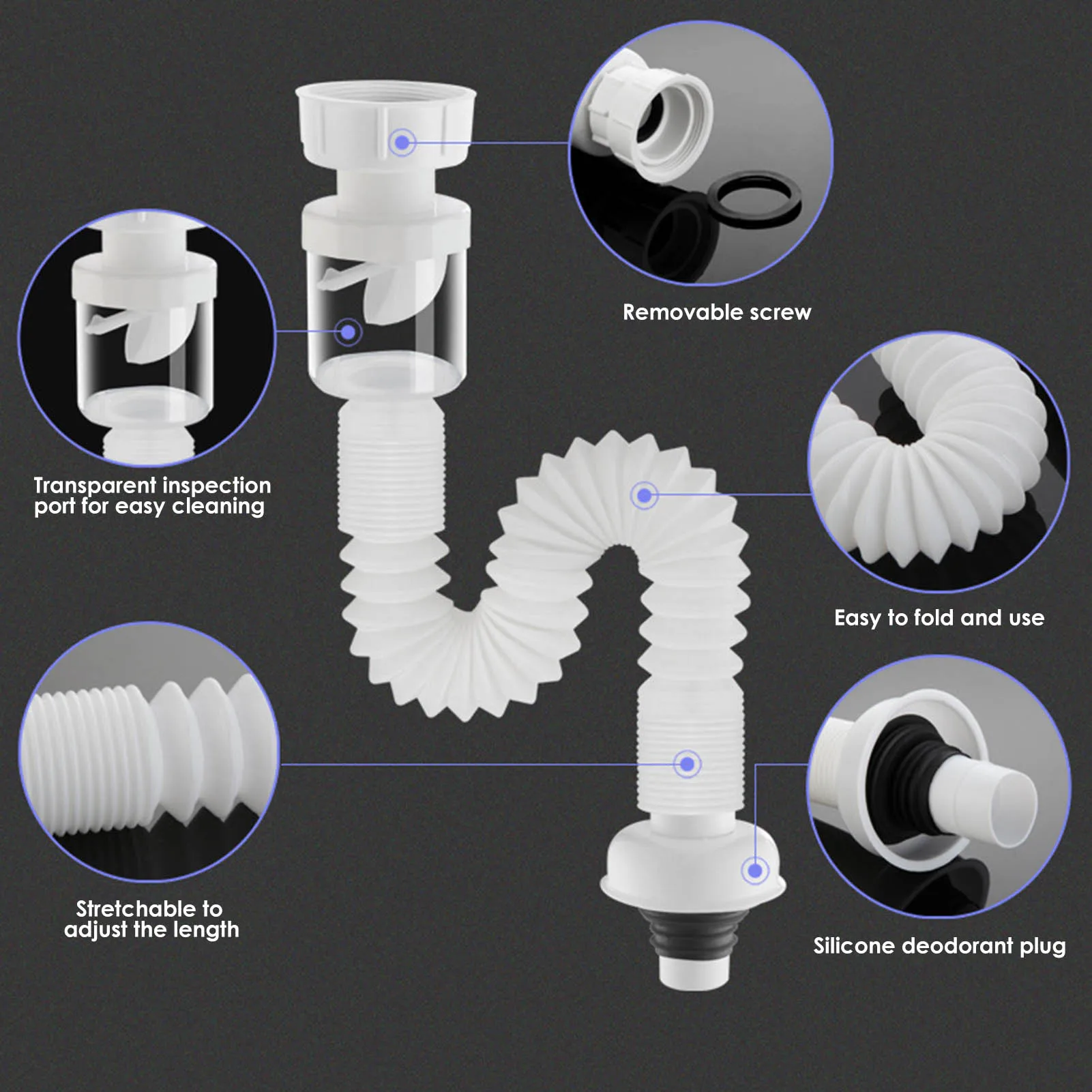 Wash Basin Telescopic Drain Pipeline Bendable Deodorant Sewer Pipe Household Bathroom Toilets Kitchen Sink Everybody | Дом и сад
