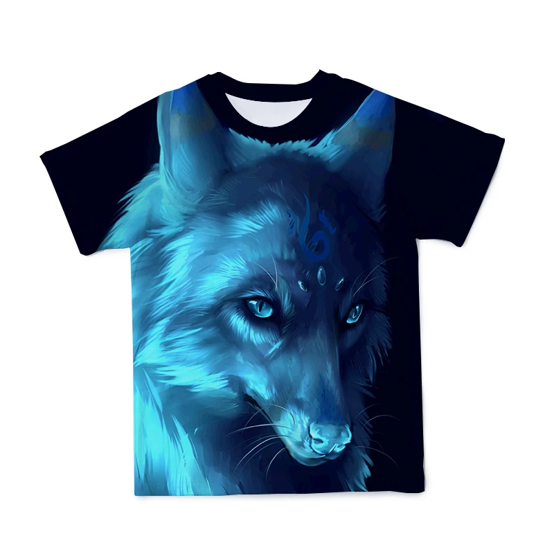 

2021 Summer New Male T-Shirt 3d Printing Wolf Anime Children Cartoon Fashion Short Sleeve Top