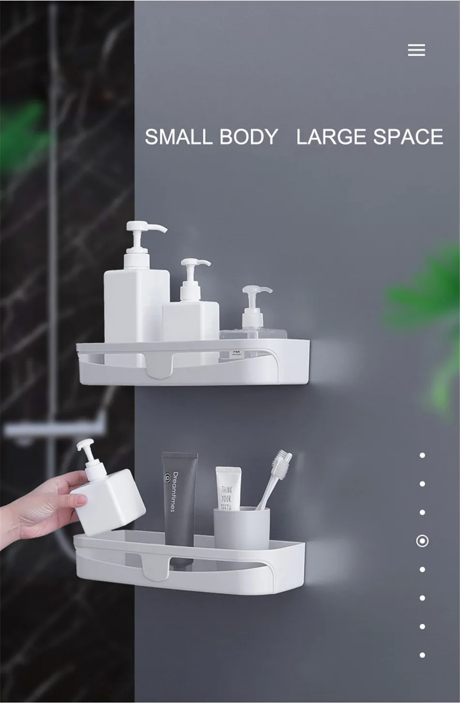 BAISPO Bathroom Seamless Corner Frame Free Punching Plastic Storage Rack Kitchen Bathroom Universal Storage Box Quickly Drain