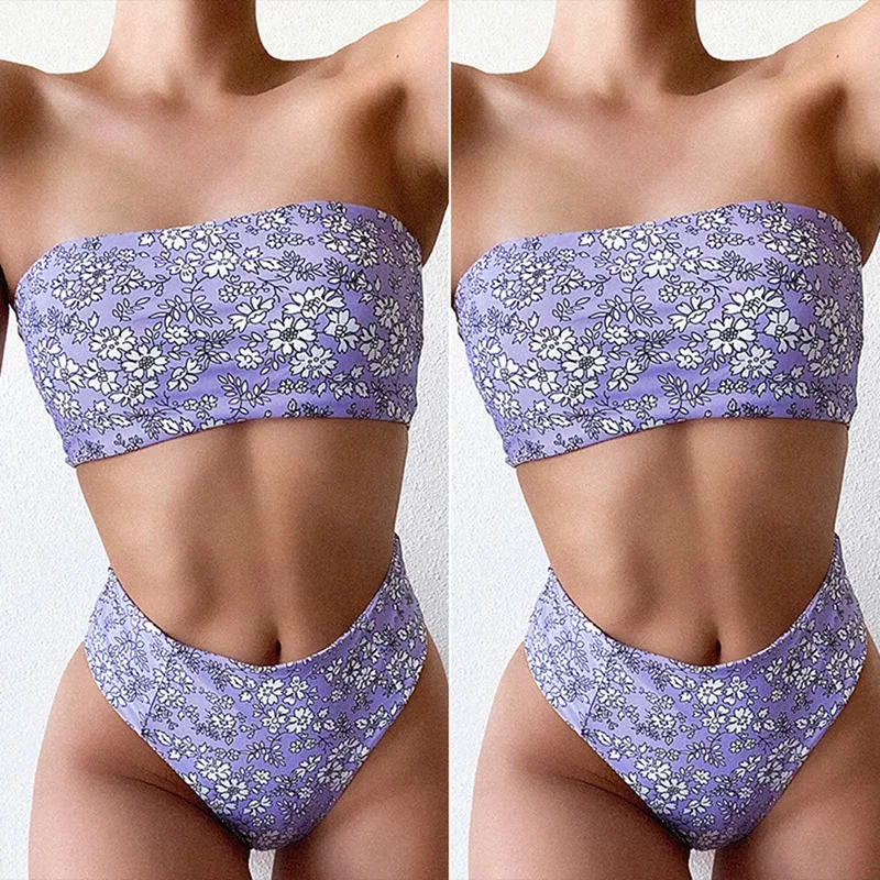 

Sexy Bikini Set Swimwear Women Bandeau Female Print Floral Strappy Swimsuit Bathing Suit Beach Wear Biquini