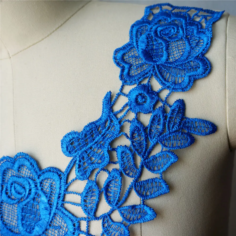 Голубое вышитое платье Аппликации кружевная ткань планки Воротник Сетка пришить