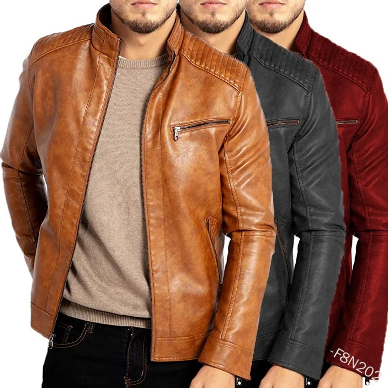 

Winter Men's PU Leather Jacket European and American Windmill Leather Jacket Men's Stand Collar Business Slim Jacket 2021
