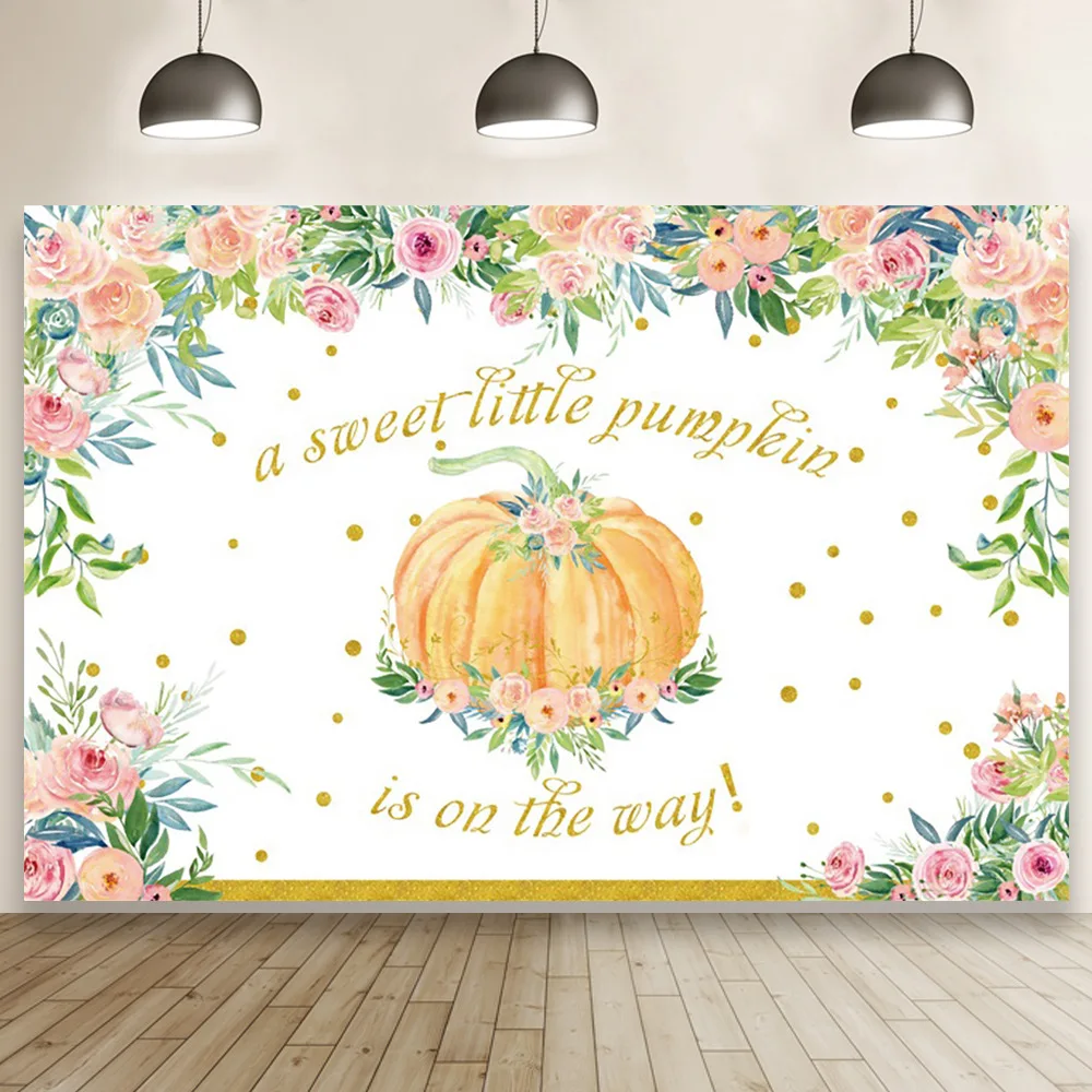 

Baby Is on The Way Pumpkin Theme Photography Backdrop Baby Welcome Party Children Decoration Photocall Background Booth Poster