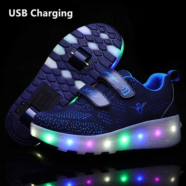 Eur28-43 кроссовки с двумя колесами и зарядкой от usb, светящийся светодиодный светильник, обувь для роликовых коньков, обувь для мальчиков и девочек - Цвет: 159 Deep blue