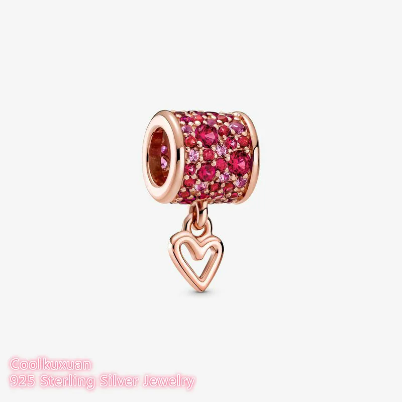 

Autumn 925 Sterling Silver Rose gold Pave Freehand Heart Barrel Charm beads Fits Original Pandora bracelets Jewelry Making