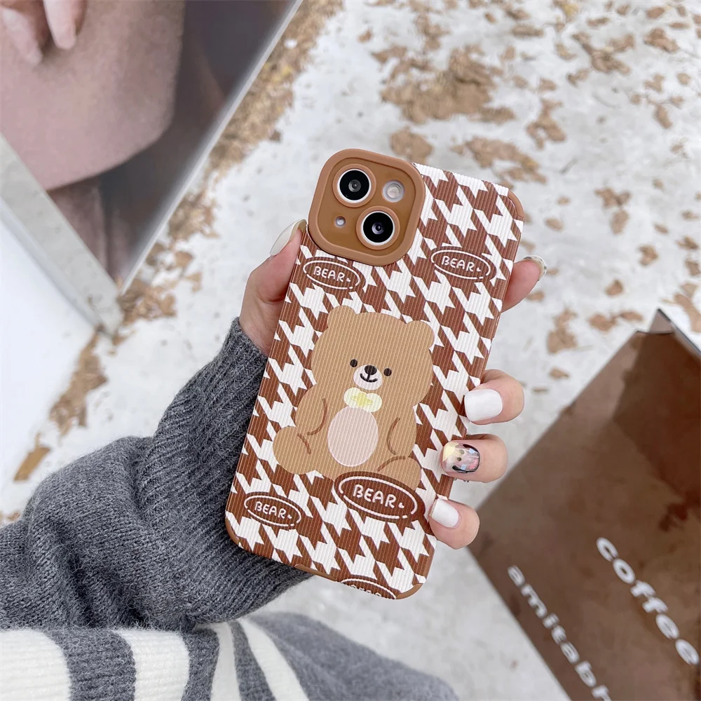 

Retro brown grid soft leather phone case for iphone 12ProMax XR X XS 11 12 13 Pro Max 7 8 plus 13ProMax Cases shockproof cover