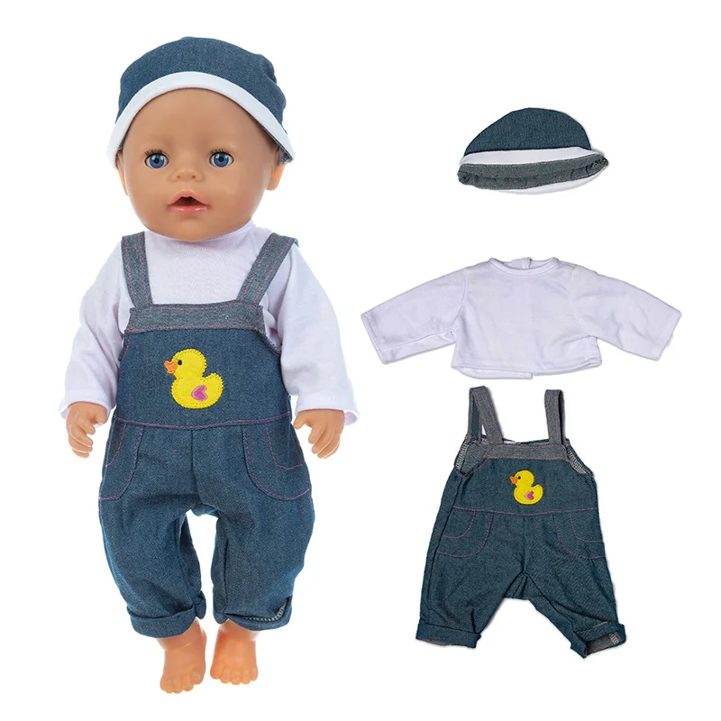 

Baby New Born Fit 17 inch 43cm Doll Clothes Accessories 3-Piece Suit Hat Shirt Casual Suspender For Baby Birthday Gift