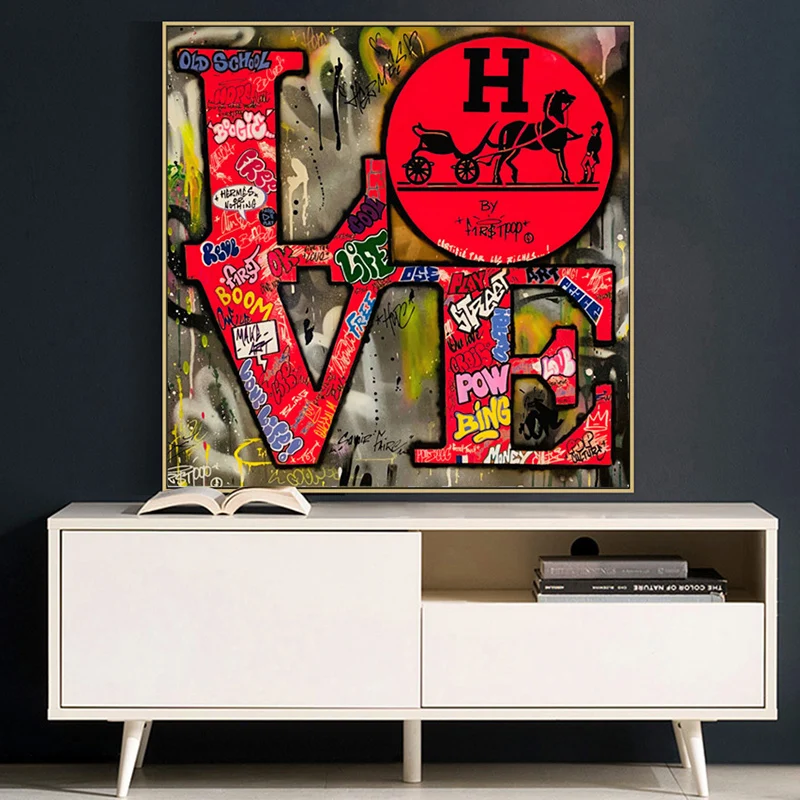 

Modern Abstract Graffiti Wordart LOVE Canvas Painting Watercolour Poster and Prints Wall Art Pictures For Living Room Decoration