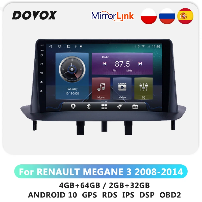 

DOVOX Android 10 For Renault Megane 3 2008-2014 2 Din Car Radio GPS Naviagation Multimedia Video Player 2din Car Stereo No DVD