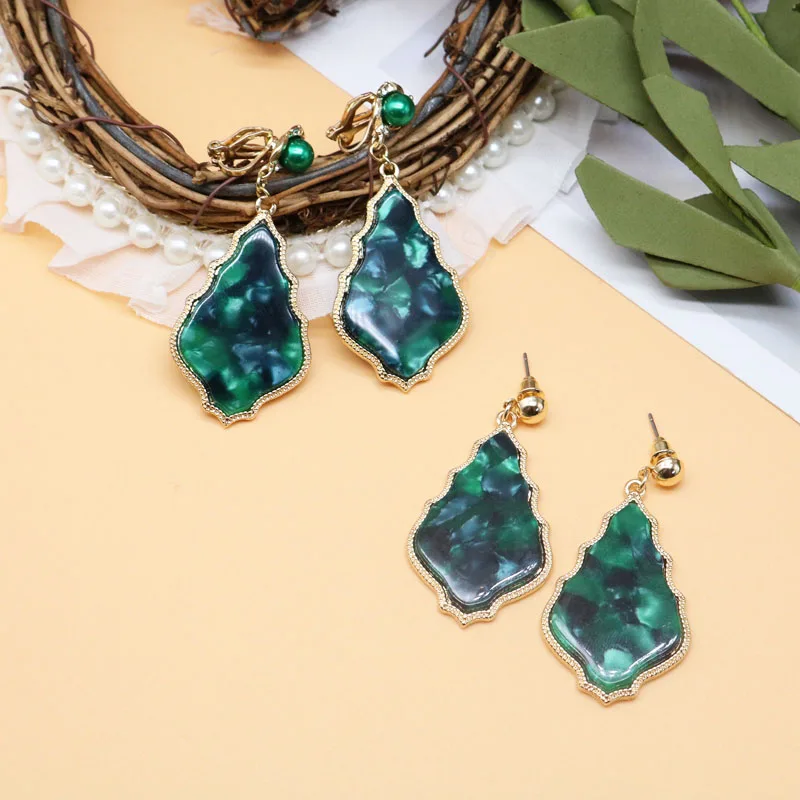 

Green Earrings Geometric Resin Acetic Acid Elegant Pendant Pendientes For Women's Accessories