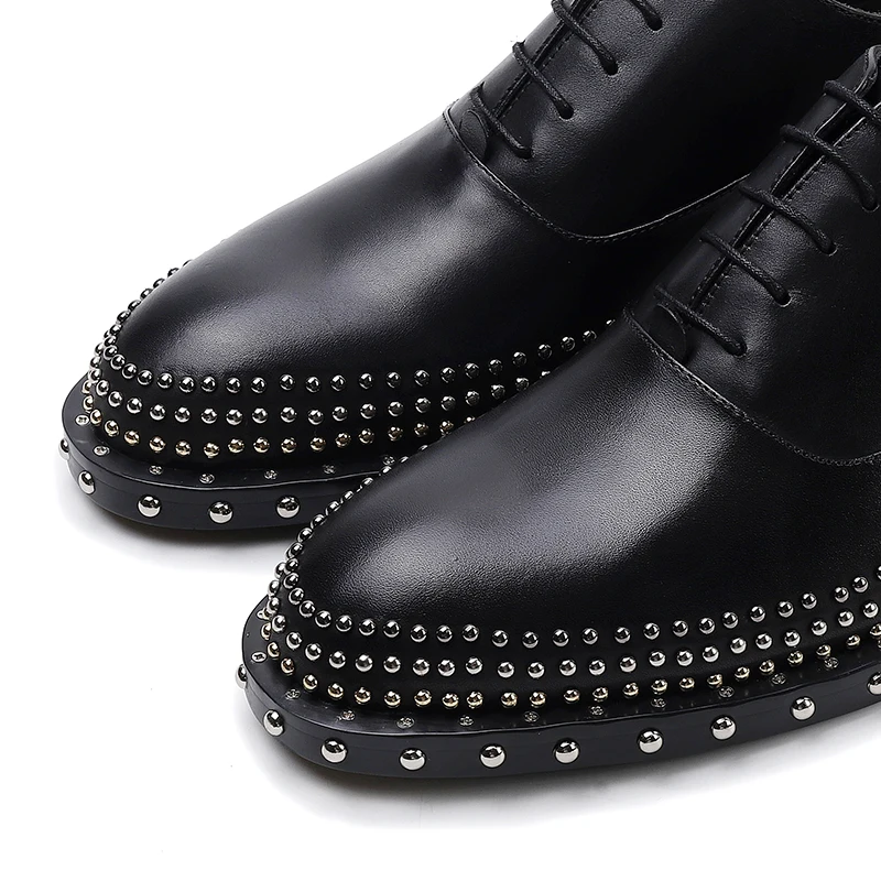 Туфли дерби мужские с заклепками натуральная кожа низкий верх на шнуровке модные