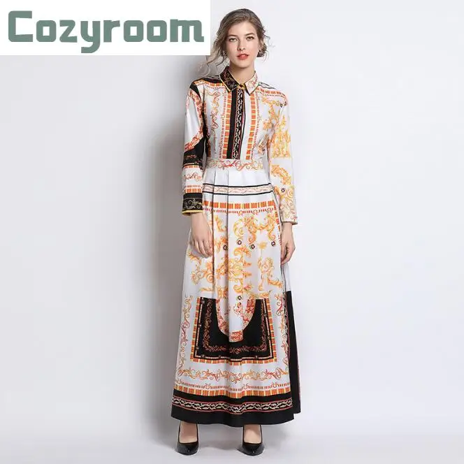 

Лето; Новинка; Фирменные женские позиционирования печати платье весенние женские модные милые повседневные длинные платья с длинными рука...