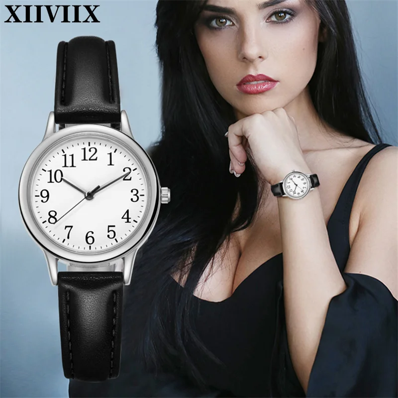 

XIIVIIX Japan Movement Women Quartz Watch Easy to Read Arabic Numerals Dial PU Leather Strap Fashion Simple Digital Wristwatches