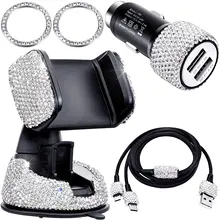5 Pack Bling Rhinestones Cell Phone Set (Car Phone Mount Holder Charger Charging Cable) for iPhone iPad Android Car Accessories