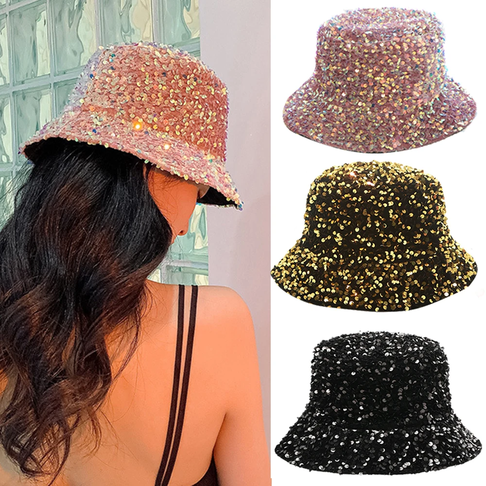 

Women Bucket Hat Fisherman Hat Sequins Double Llayer Cotton Fashion Accessories Men's Caps Sun Hat Leisure Sunshade Fishing