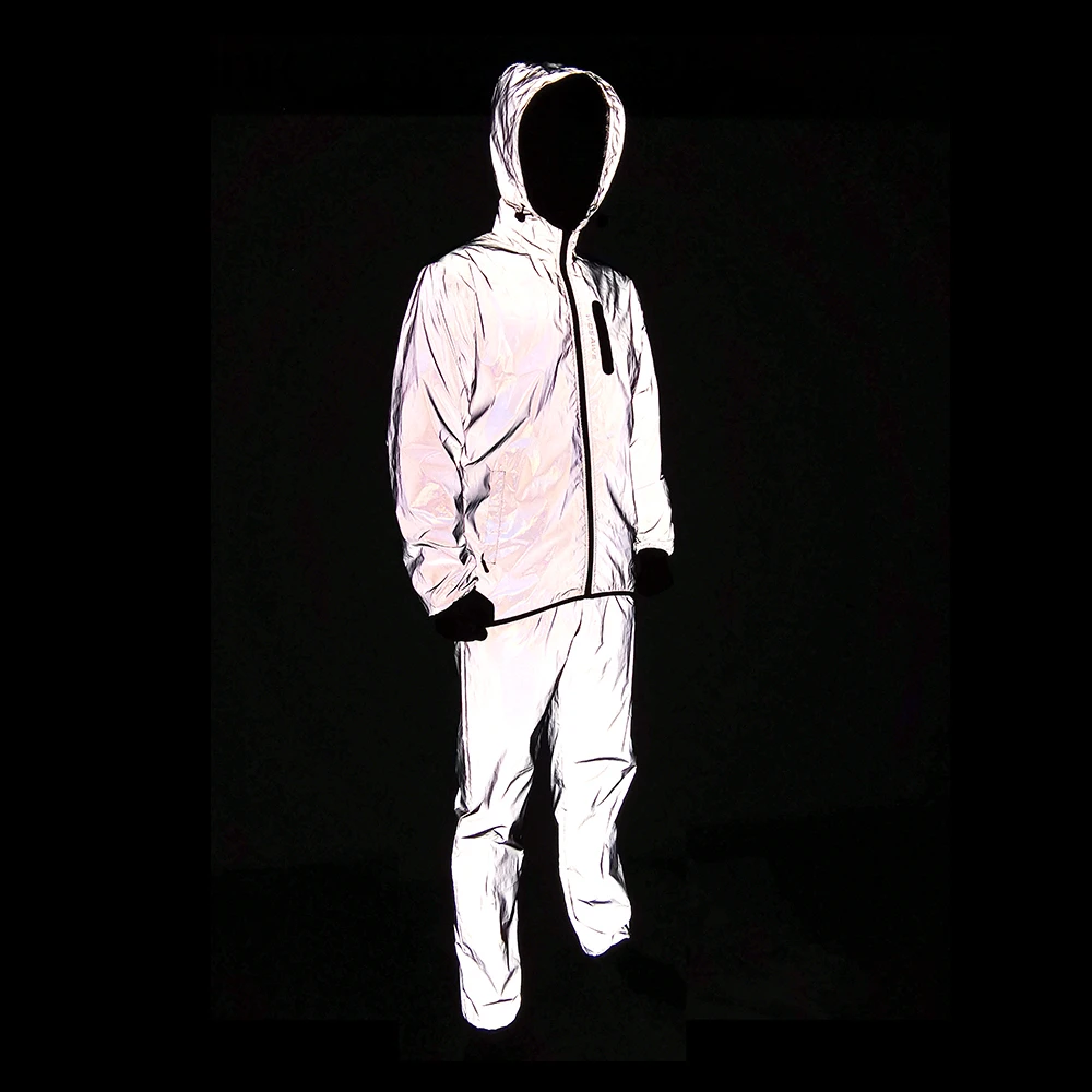 WOSAWE Night Running Sports Full Reflective Jacket Set Windproof Rainproof Warm Breathable Windbreaker Bike Jacket Pant Suits