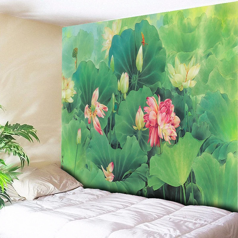 Акварельный Лотос арт гобелен в стиле бохо украшения дома Декор хиппи настенный