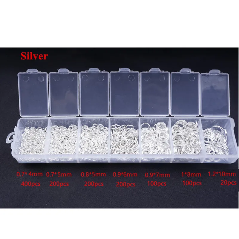 Silver jump rings 1200 шт. открытые прыжки кольца 3 мм 4 мм 5 мм 6 мм 7 мм 8 мм 10 мм набор коробок для DIY ювелирных изделий фурнитура Сплит Кольца разъемы HK060 - Цвет: Silver jump rings