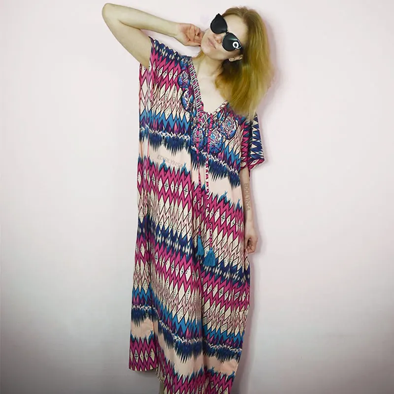 2021 накидки на бикини летнее платье с богемным принтом и V образным вырезом
