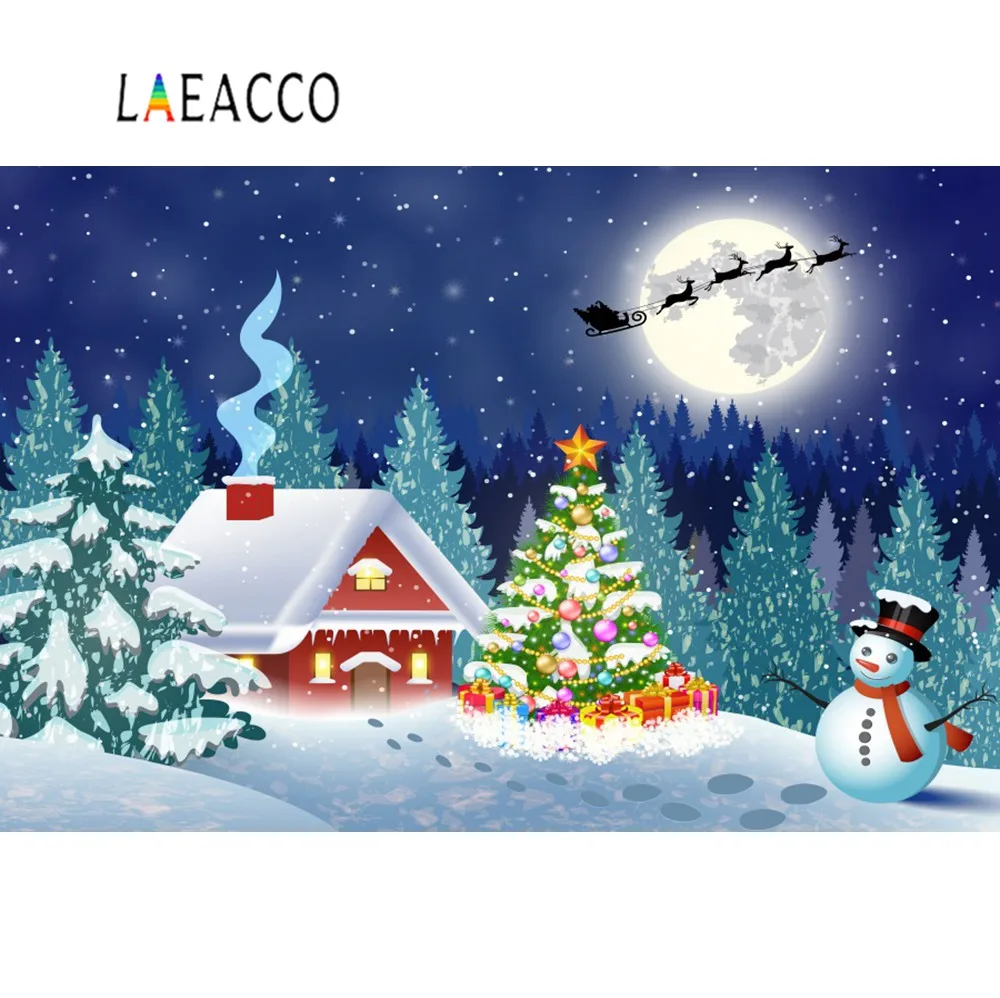 Laeacco фоны для фотосъемки Рождество Снежинка Санта Клаус Сельский дымоход Луна