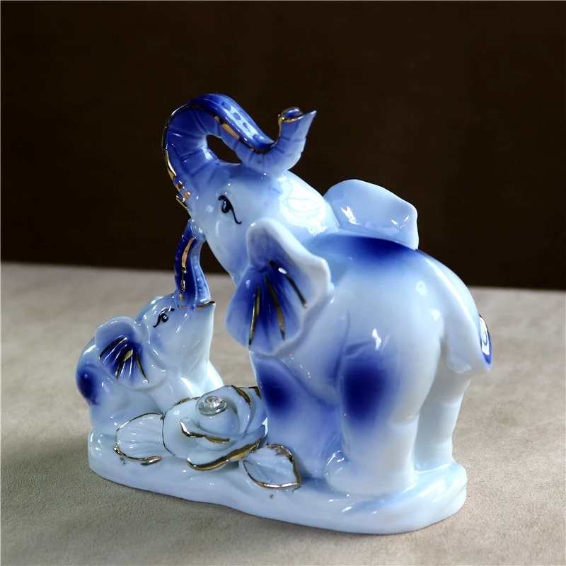 Керамическая миниатюрная фарфоровая фигурка слона для мамы и ребенка украшение
