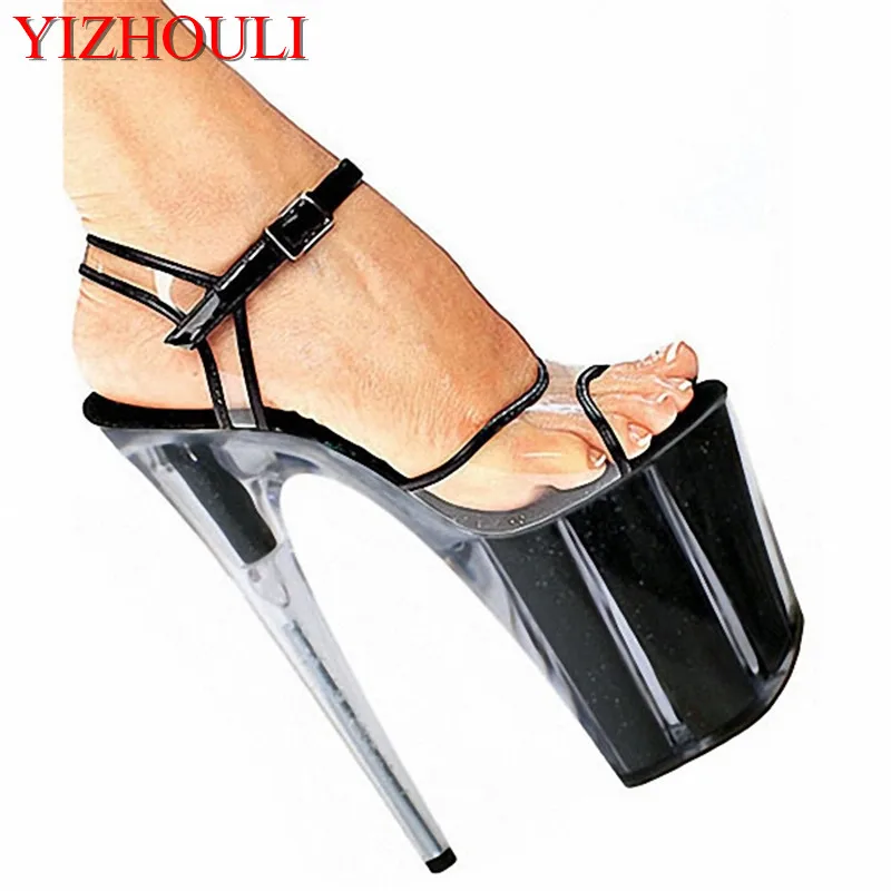 Sexy stiletto transparent high heel, model open toe gladiator sandals 20 cm high crystal platform, dancing shoes