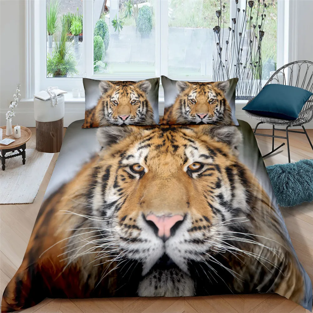

3pcs 3D Printed Tiger Bedding Set with Pillowcases Double Queen Twin King Size Animals Duvet Cover Bed Set Home Bed Cover