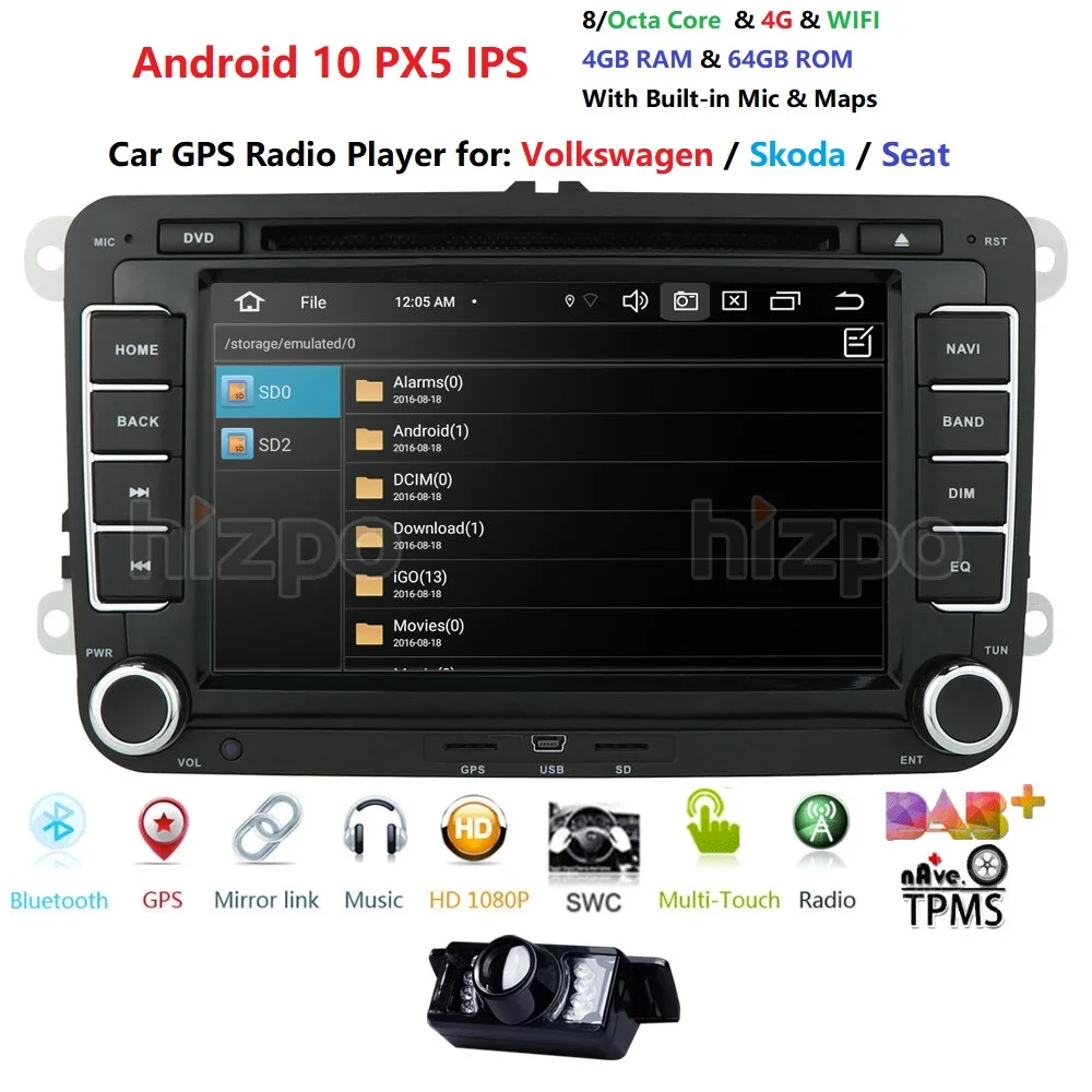 Автомагнитола 2 Din 7 дюймов Android 10 GPS-навигация DVD радио плеер для VW POLO Passat Golf MK5 MK6 Jetta
