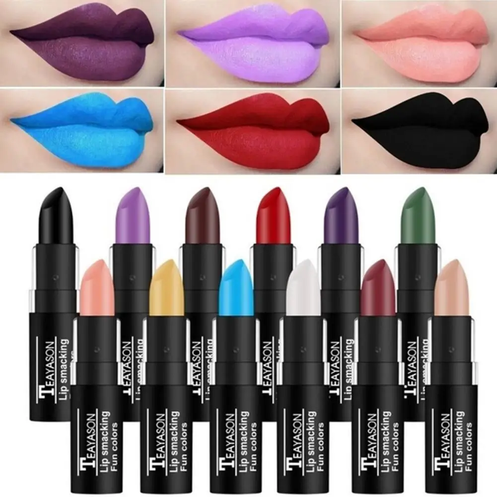 DSstyles Dark Lipstick White Color Vampire Olive Green Black Purple Halloween Retro Creative Makeup Lip Stick Cosmetics |