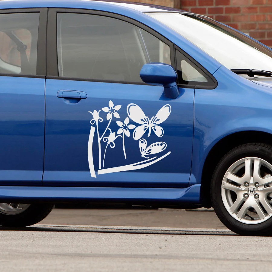 Автомобильные наклейки 1 шт. красивые автомобильные бабочки и цветы наклейка для