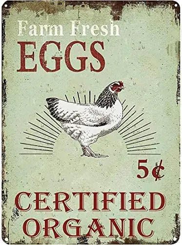 

N/C Tin SignsFarm Fresh Eggs Certified Time Retro Vintage Decor Metal Bar Country Home Bedroom Wall Metal Mouse Pad Sign8x12Inch