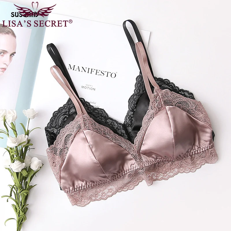 Женский бюстгальтер без косточек бесшовный с цветочным кружевом и треугольным