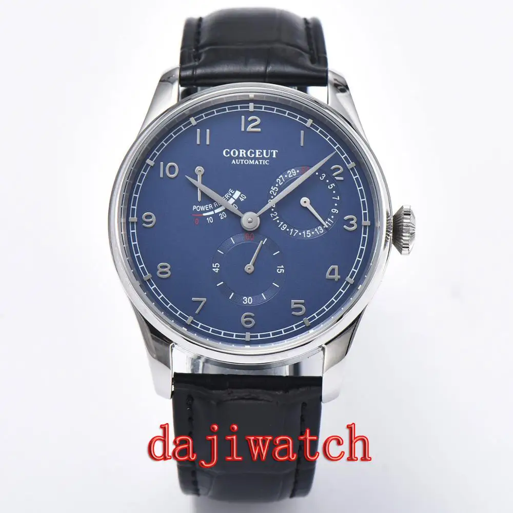 Часы Corgeut 42 мм модные повседневные часы с синим дном Мужские автоматические
