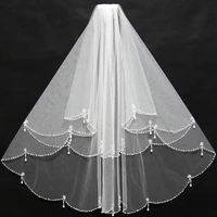 best quality 2 layers short beaded pearl wedding veil white ivory tulle women bridal veil with comb wedding accessories