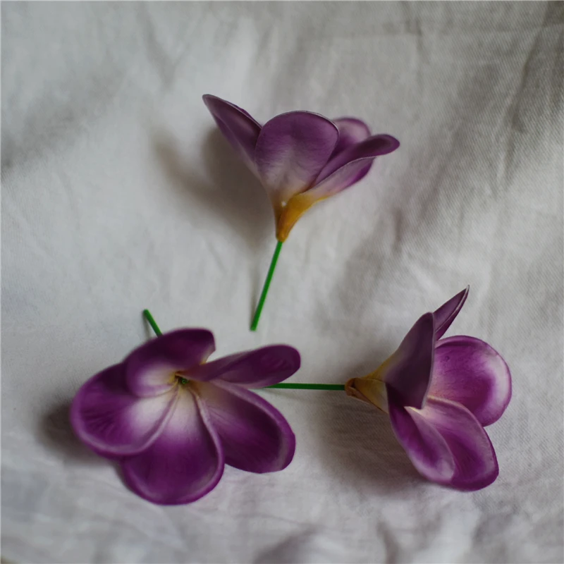 eggplant with stem Ярко-розовый/фуксия frangipani Plumeria настоящие на ощупь цветы головки Торт Топперы Свадебные украшения 100 шт в партии - Цвет: eggplant with stem