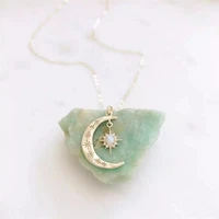 crescent moon star opal necklace charm chain pendant necklaces for women female wedding party statement necklace boho jewelry