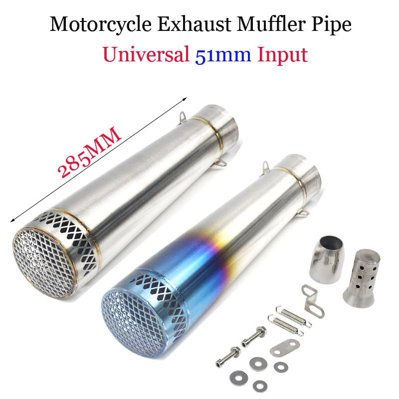 51mm Exhaust Vent Pipe DB Killer Stainless Steel Escape Universal Silencer Tubes Refit 285mm 320mm Length Muffler System