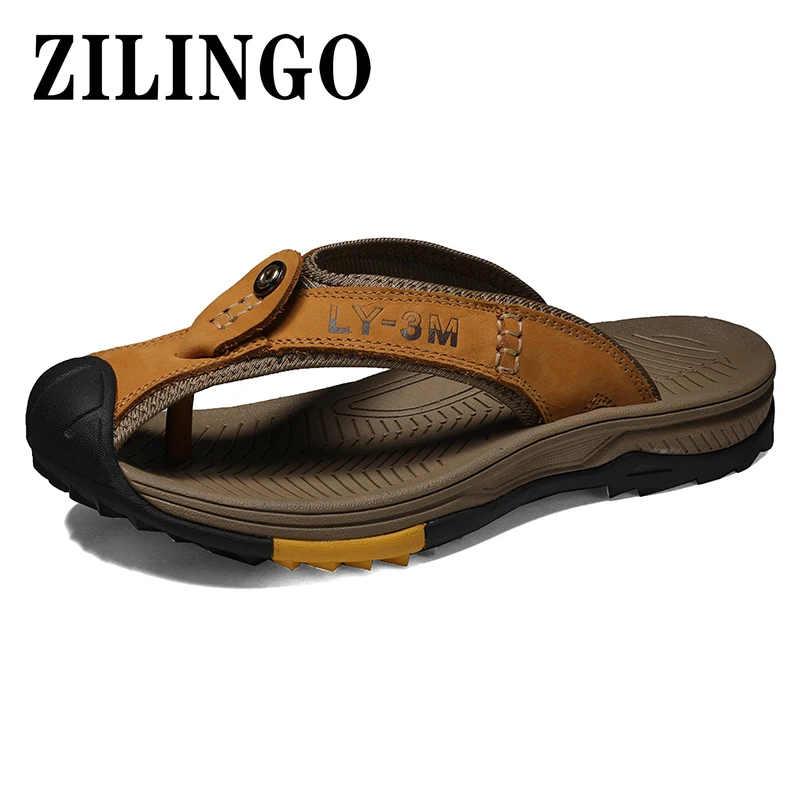 

Summer Men's Slippers Comfortable Genuine Leather Shoes Mens Flip-Flops Wading Men Beach Sandals Outdoor Casual Sneakers 38-46