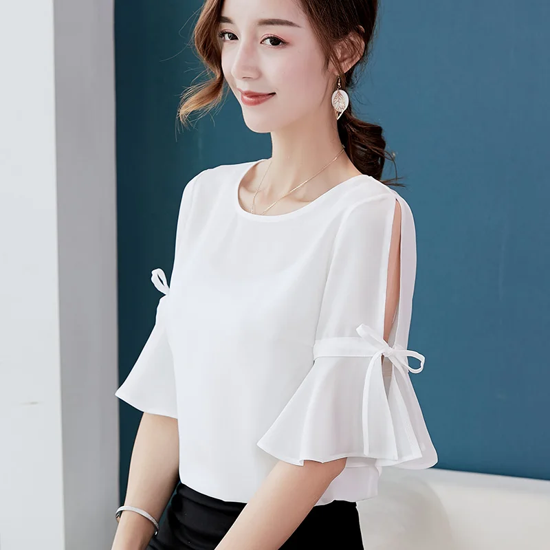 

Shirts Women All-match Korean Style Trendy Casual Solid Color Elegant Womens Clothing Summer New Chiffon Simple Daily Chic 2020
