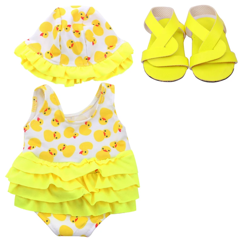 

18 Inch American Doll Girls Swimsuit Bikini Bathing + Cap + Shoes Newborn Baby Toys Accessories Fit 40-43 Cm Boy Dolls Gift c137