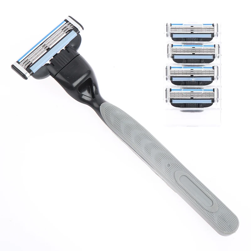 

1set Razor Blade With 1 Razor Handle Cassette Shaving Blade For Men Face 4-Layer Blades Compatible For Mache 3 Machine