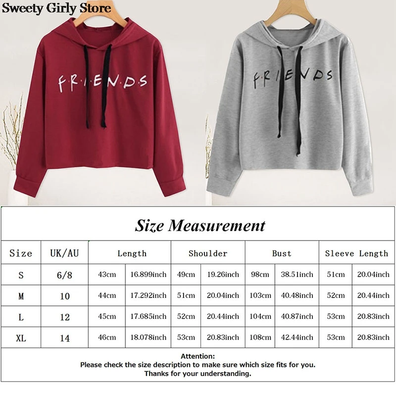 

Friends Letter Print Hooded Tops Harajuku Sweatshirts Tops Women Clothing Teenager Loose Long Sleeve Hoodies Pullovers Warm Fall