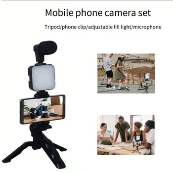 Studio kit Smartphone & Camera Vlogging Kit Video Shooting Photography Suit with Microphone LED Fill Light Mini Tripod 3