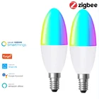 Светодиодная лампочка Tuya Zigbee 3,0 Smart E14, 1-10 шт., RGB + W + C, с регулируемой яркостью, работа со SmartThings, Echo Plus, Alexa Home Assistant