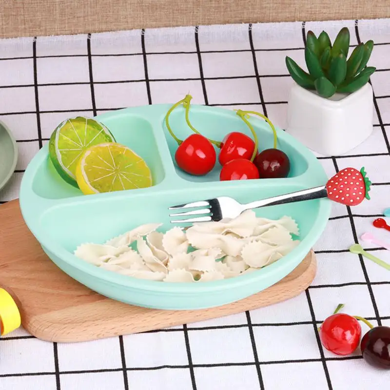

Microwave Safe 3 Sections Travel Home Kitchen Stackable Baby Plate Flexible Easy Clean With Suction Tableware Soft Silicone