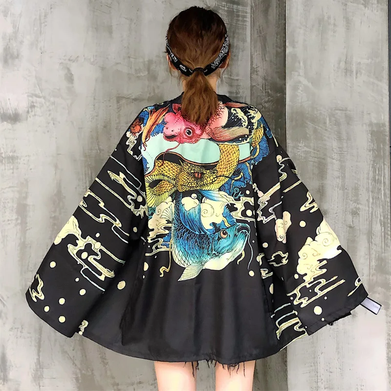 as picture Yukata женский японский кимоно кардиган с принтом дракона рубашка с длинными рукавами Повседневные кимоно Femme Kawaii азиатское Кимоно костюмы косплей - Цвет: as picture